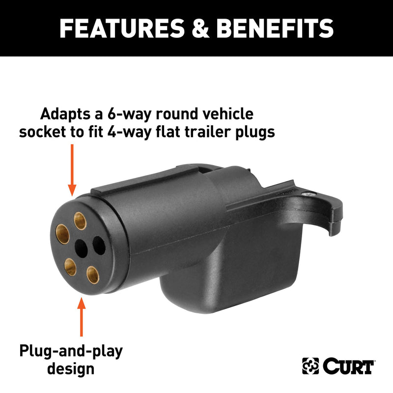  [AUSTRALIA] - CURT 57620 Towing Electrical Adapter, 6-Way Round Vehicle Side to 4-Way Flat Trailer Side