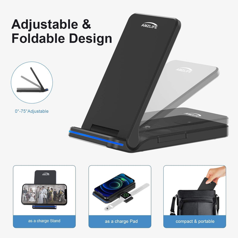  [AUSTRALIA] - Wireless Charger 3 in 1 Wireless Charging Station Qi Fast Charger Stand for iPhone 13/12/11/Pro/Max/XR/XS/XS Max/X /8/8 Plus, Apple Watch, Airpods 2/Pro, Samsung Galaxy Phone with 18W Adapter, Black