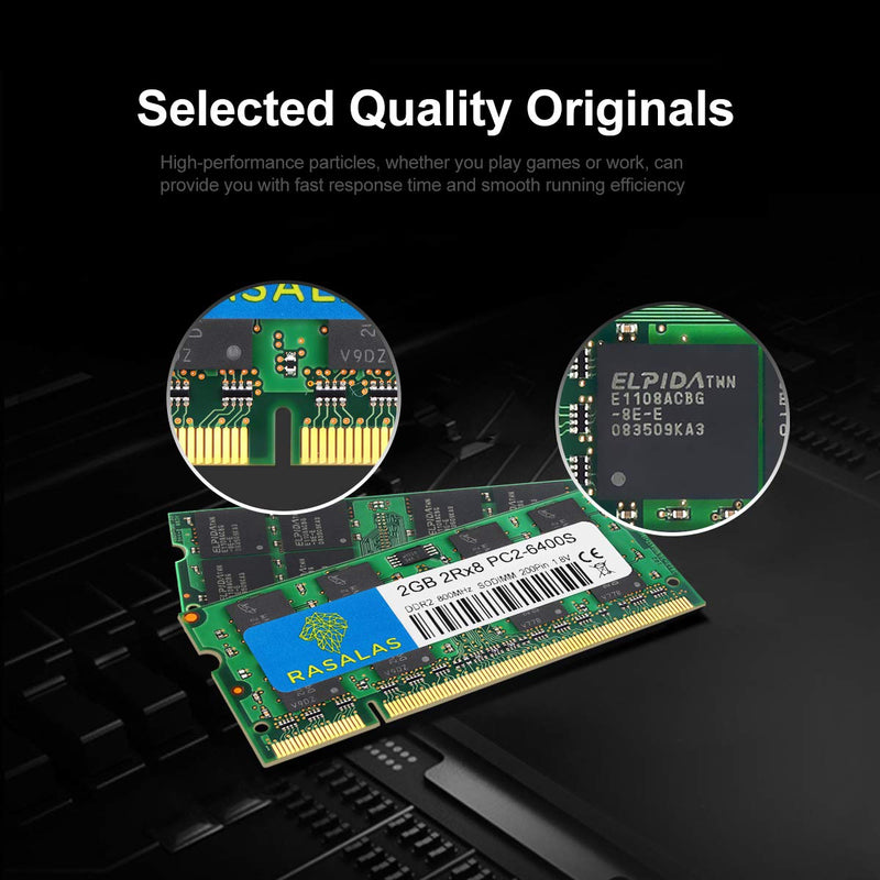  [AUSTRALIA] - Rasalas DDR2 PC2-6400 DDR2 800 Sodimm DDR2 4GB Kit (2x2GB) PC2 6400S 2RX8 1.8V CL6 RAM Memory Modules for Laptop Computer PC2 6400 4GB Kit (2GBx2) Sodimm Green