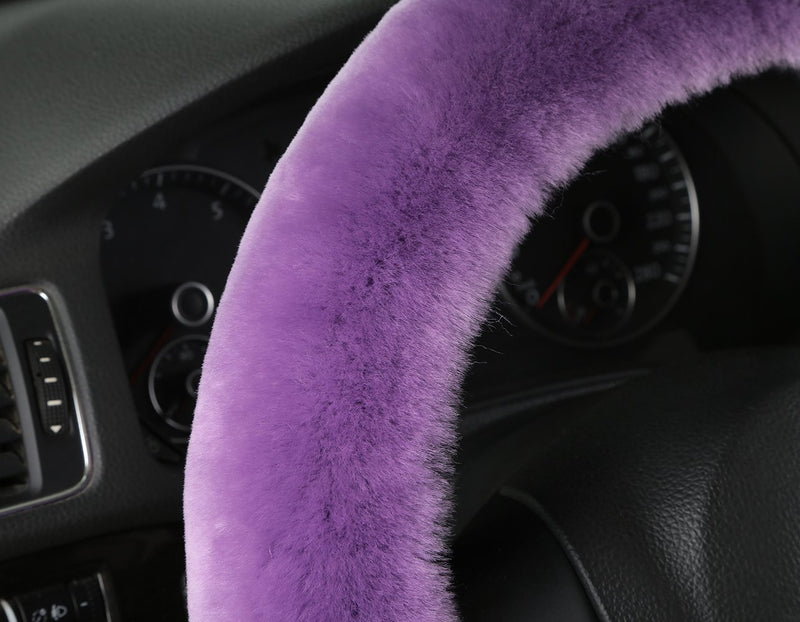  [AUSTRALIA] - Bellesie Universal Warm Winter Genuine Wool Sheepskin Car Steering Wheel Cover Cushion Protector for 35cm-43cm Steering Wheel in Diameter Purple