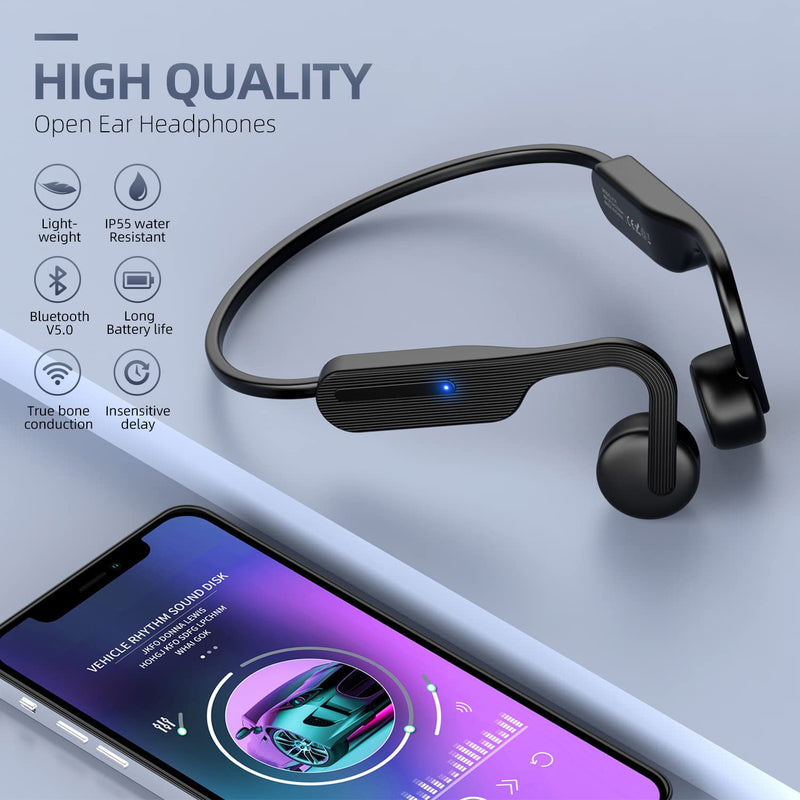  [AUSTRALIA] - PURERINA Bone Conduction Headphones Open Ear Headphones Bluetooth 5.0 Sports Wireless Earphones with Built-in Mic, Sweat Resistant Headset for Running, Cycling, Hiking, Driving Black