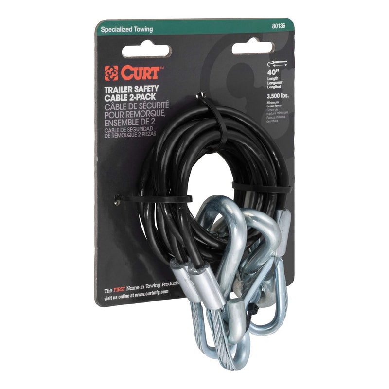  [AUSTRALIA] - CURT 80136 43-7/8-Inch Nylon-Coated Trailer Safety Cables, 3/8-Inch Snap Hooks, 3,500 lbs. Break Strength, 2-Pack