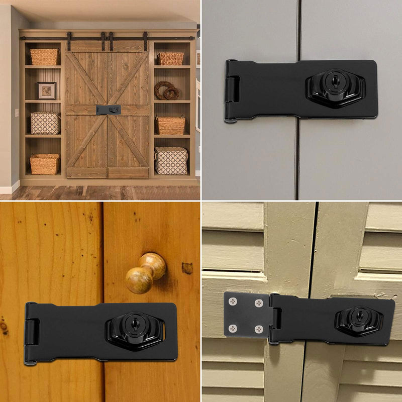  [AUSTRALIA] - 2 Pack Black Keyed Hasp Lock Twist Knob, 4 Inch Cabinet Locks with Keys, Keyed Locking Hasp, Safety Hasp Latches, Twist Knob Keyed Locking Hasp with Screws Keyed Different for Door Cabinet Drawers