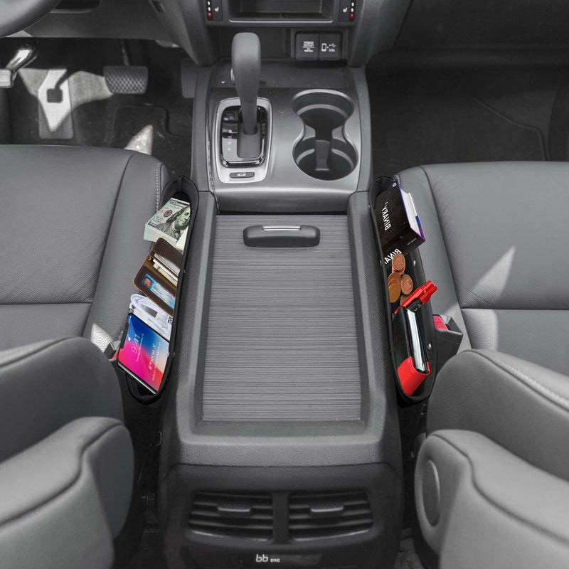 [AUSTRALIA] - lebogner 2 Pack Car Seat Gap Filler Premium PU Full Leather Seat Console Organizer, Car Pocket Organizer, Car Interior Accessories, Car Seat Side Drop Caddy Catcher Black
