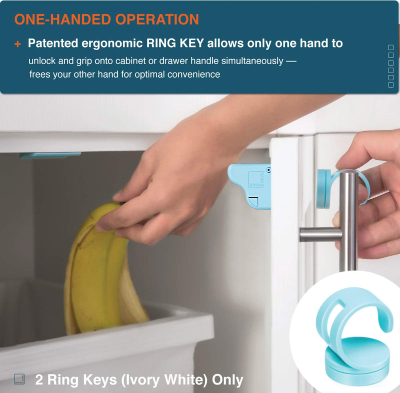 [AUSTRALIA] - Roving Cove Magnetic Cabinet Locks Replacement Keys (2 Ring Keys only), Universal Magnet Keys for Cabinet Locks, Ergonomic Design with One-Handed Operation 2 Keys (Pack of 1) Ivory