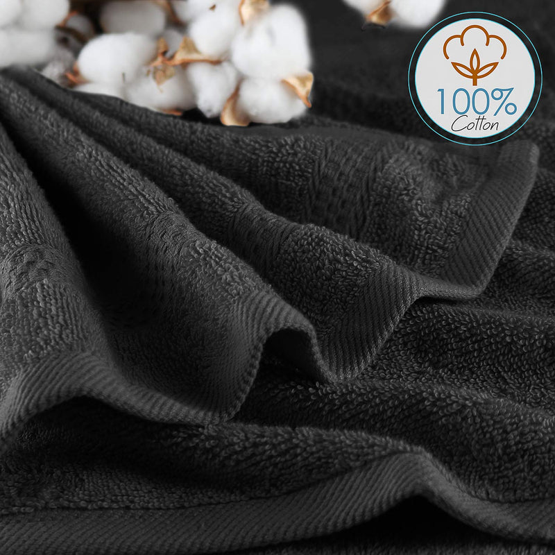  [AUSTRALIA] - Hearth & Harbor 500 GSM Hand & Bath Towel Collection – 100% Cotton Luxury Set of 12 Multipurpose Wash Cloths – 12-Pack of 13”x13” Ultra Soft & Highly Absorbent Washcloths for Face & Body - Black 12 washcloths