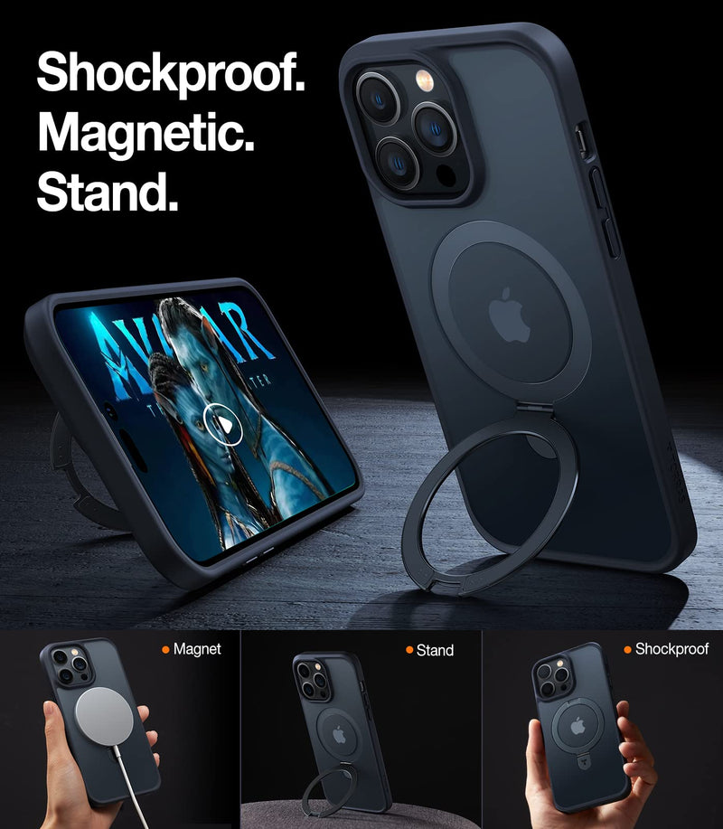  [AUSTRALIA] - TORRAS Magnetic for iPhone 14 Pro Max Case [Compatible with Magsafe] with Stand, [Military Grade Drop Protection] Shockproof Translucent Back Slim Protective Phone Case (2022), Black