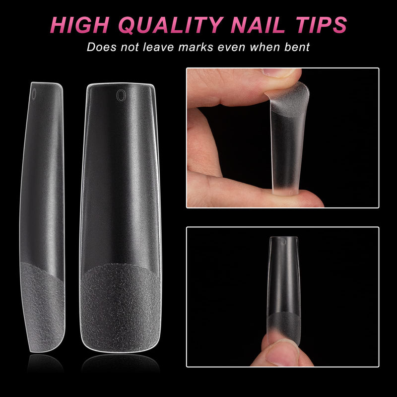  [AUSTRALIA] - AORAEM XXL Square Clear Fake Nails, 240PCS 4.5cm Long Straight Tapered Nails Half Matte Design Extra Long Acrylic Nail Tips with Case for Home DIY Nail Salons