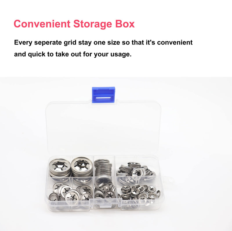  [AUSTRALIA] - cSeao 150pcs 304 Stainless Steel Starlock Internal Tooth Push On Locking Washers Assortment Kit, M3/ M4/ M5/ M6/ M8/ M10/ M12