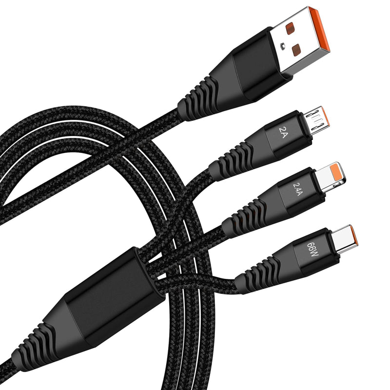  [AUSTRALIA] - Multi USB Charging Cable 4 Ft 3 in 1 Nylon Braided Multifunctional Fast Charging USB Cable Charging Cord with Type-C Micro USB Port for Samsung Galaxy S22 S22+ S22 Ultra S21 FE Black