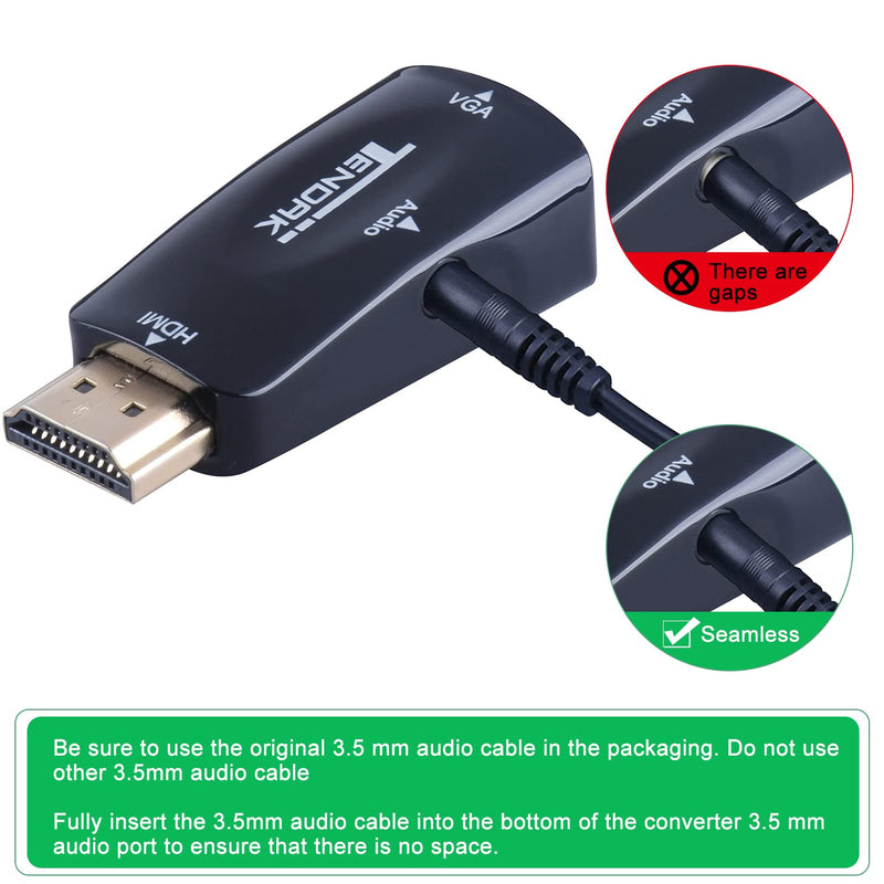  [AUSTRALIA] - Tendak Gold-Plated Active HD 1080P HDMI to VGA Converter Adapter Dongle with 3.5mm Audio for Laptop PC Projector HDTV PS3 Xbox STB Blu-ray DVD