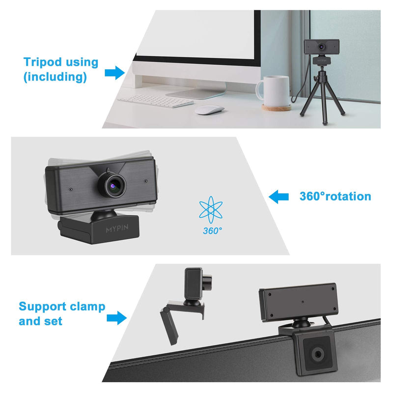  [AUSTRALIA] - 1080P Web Camera with Microphone & Tripod for Computer PC Laptop Desktop, USB Webcam for Streaming/Video Calling/Recording/Conferencing-Compatible with Windows/Mac OS