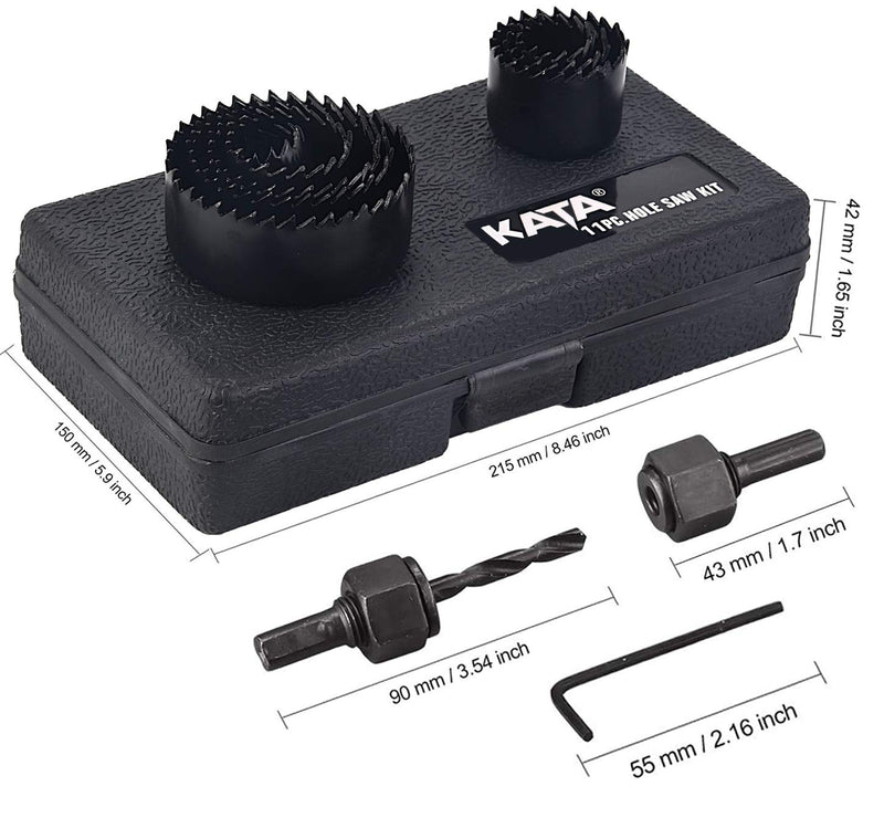 KATA 11PCS Hole Saw Kit 3/4"-2-1/2" (19-64mm) Hole Saw Set with Mandrels,Hex Key,Ideal for Soft Wood,PVC Board,Plywood,Drywall Drilling - LeoForward Australia