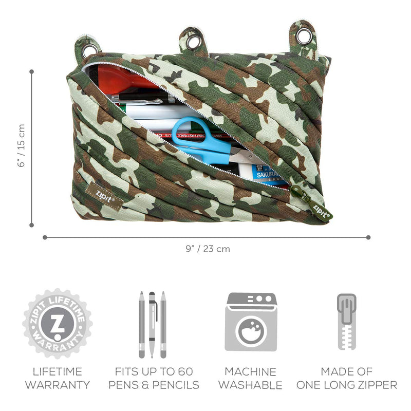  [AUSTRALIA] - ZIPIT Colorz 3-Ring Binder Pencil Pouch for Boys, Large Capacity, Holds Up to 60 Pens, Made of One Long Zipper! (Camo Green) Camo Green 3-Ring Pencil Pouch