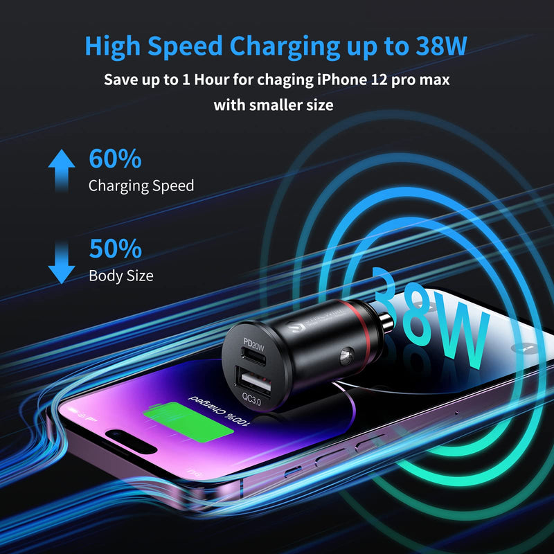  [AUSTRALIA] - Syncwire USB C Car Charger 38W Fast USB Car Charger PD&QC 3.0 Dual Port [Super Mini & All Metal] Car Adapter Cigarette Lighter Compatible with iPhone 14/13/12/12 Pro/12 Pro Max, Samsung S23 and More PD+QC 3.0