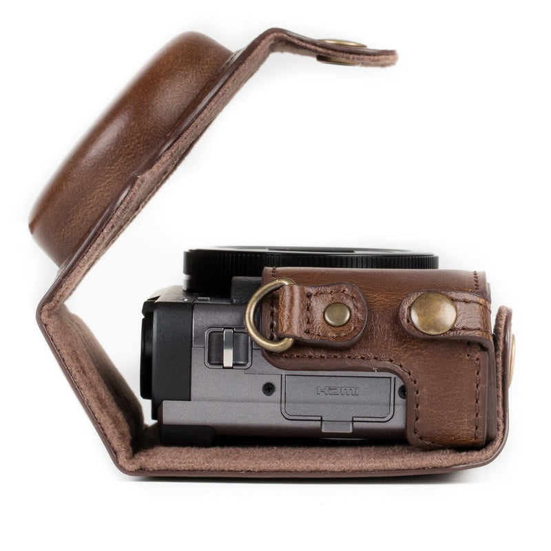  [AUSTRALIA] - MegaGear MG1259 Ever Ready Leather Camera Case compatible with Panasonic Lumix DC-ZS80, DC-ZS70, DC-TZ95, DC-TZ90 - Dark Brown