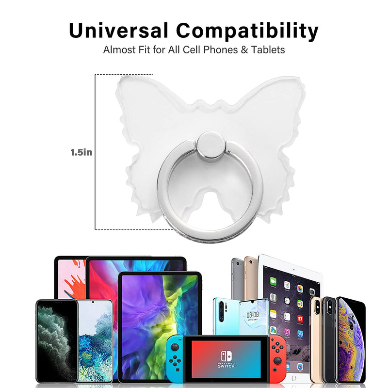  [AUSTRALIA] - Cell Phone Ring Holder Stand, Transparent Phone Ring Holder Finger Kickstand 360° Rotation Phone Ring Finger Grip Compatible with All Smartphones(Butterfly-Silver) Butterfly-Silver