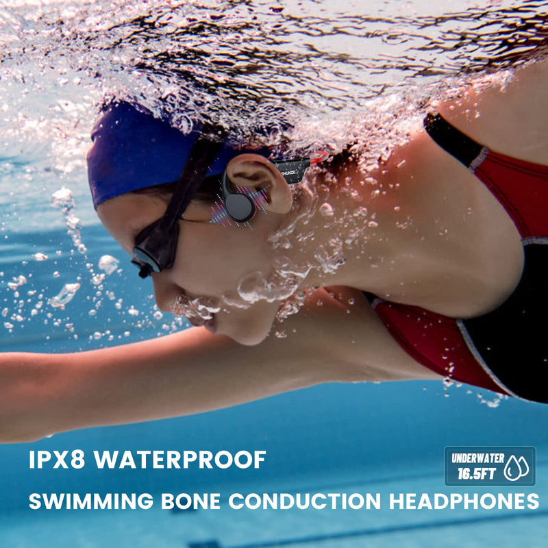  [AUSTRALIA] - Waterproof Bone Conduction Headphones for Swimming, IPX8 Waterproof 32GB MP3 Player Wireless Bluetooth 5.3 Open-Ear Swimming Headphones with Mic Call for Swimming Skiing Driving Bicycling(Red) Red