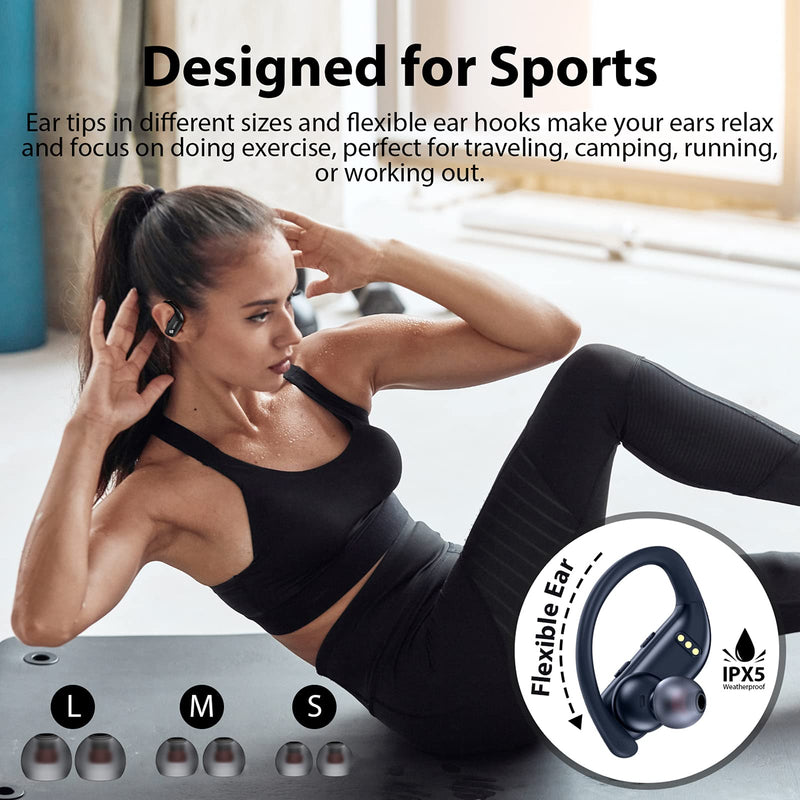  [AUSTRALIA] - Wireless Earbuds Bluetooth Headphones 48hrs Play Back Sport Earphones with LED Display Over-Ear Buds with Earhooks Built-in Mic Headset for Workout Black BMANI-VEAT00L