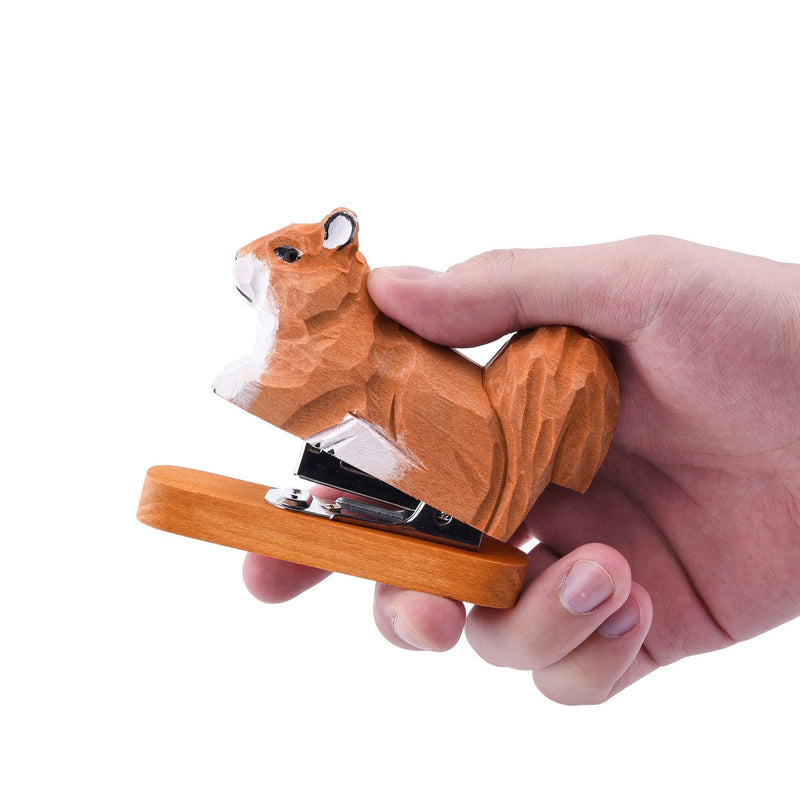  [AUSTRALIA] - Yoption Wooden Animal Stapler, Squirrel Swan Desktop Stitcher Handmade Wood Carving Statue Sculpture for Children School Office Stationery, Includes 1000 Staples (Squirrel)