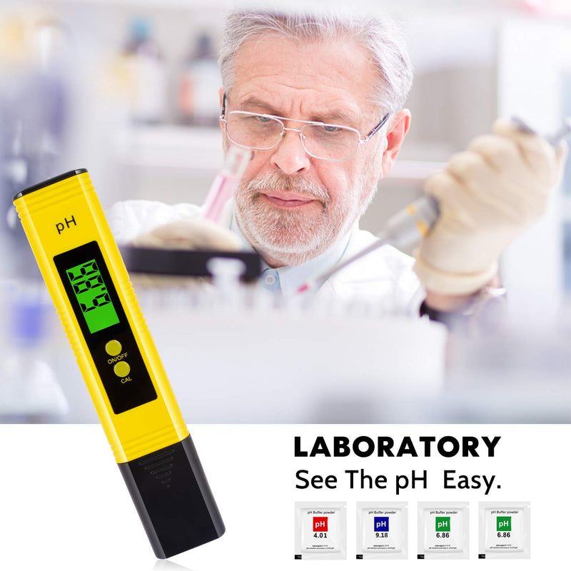 pH Water Tester - Backlight LCD Screen Water pH Tester for Food&Drinking Lab Spa etc (Yellow) yellow - LeoForward Australia