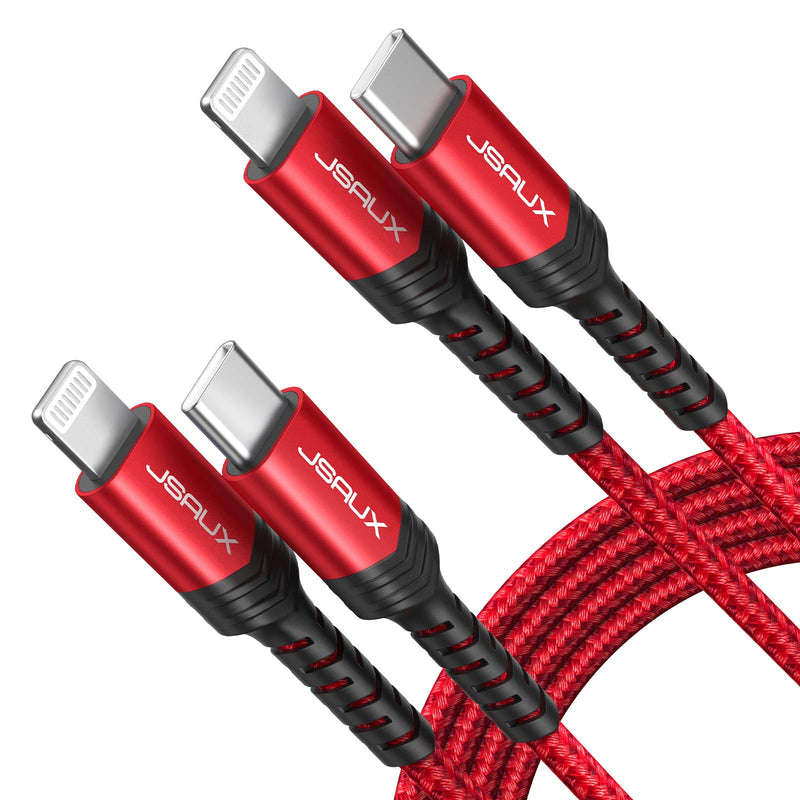  [AUSTRALIA] - JSAUX USB C to Lightning Cable [2 Pack 6FT], [Apple MFi Certified] iPhone 13 Charger Cable Compatible with iPhone 14/13 Pro/13 Pro Max/12 Pro/11 Pro Max/X/XS/XR/8, iPad 9th 2021, AirPods Pro-Red Red