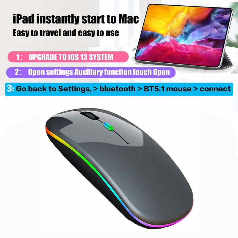 Wireless Bluetooth Mouse for Laptop MacBook pro Mac MacBook Air iPad pro iPad Air iMac Chromebook Computer Win7/8/10 PC HP DELL (Bluetooth 5.1+2.4G Mouse LED Gray) - LeoForward Australia