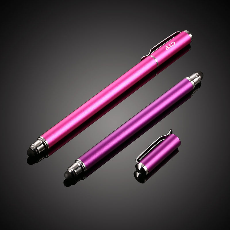 Bargains Depot (2 Pcs) [New Upgraded][0.18-inch Small Tip Series] 2-in-1 Stylus/Styli 5.5-inch L with 10 Replacement Rubber Tips -Purple/Pink Purple - LeoForward Australia