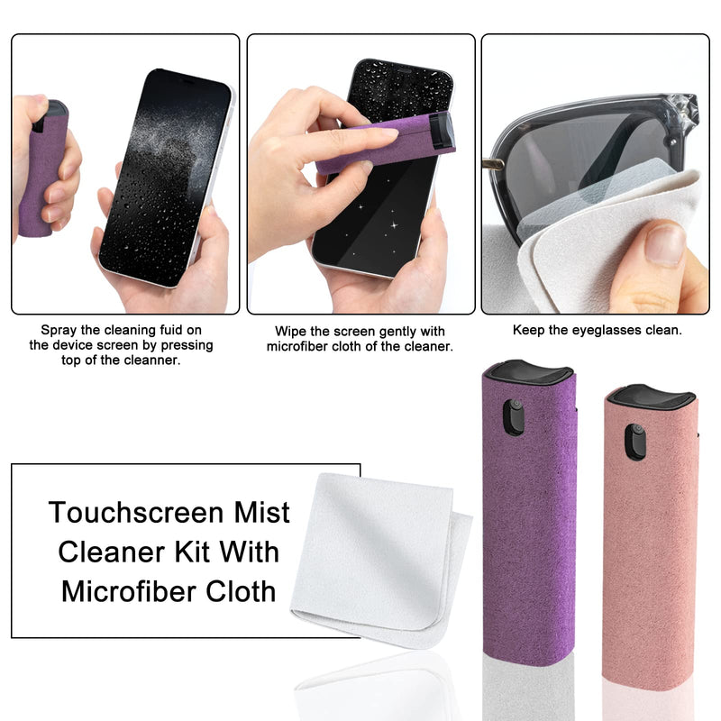  [AUSTRALIA] - 2 Pack Laptop Screen Cleaner Kit, DauMeiQH Touchscreen Mist Spray for Computer, iPad, iPhone, Cell Phone, MacBook, Monitor, TV, Car Screen with Brush,Cloth and Airpod Cleaning Tool (Pink Purple) Purple, Pink