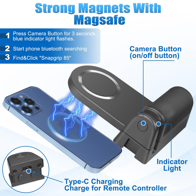  [AUSTRALIA] - Magnetic Camera Handle Bluetooth Bracket - for Magsafe Phone Tripod Mount Smartphone Camera Grip Holder Stand with 1/4 Screw Cold Shoe Bluetooth Wireless Remote Control for Video Photo Shooting