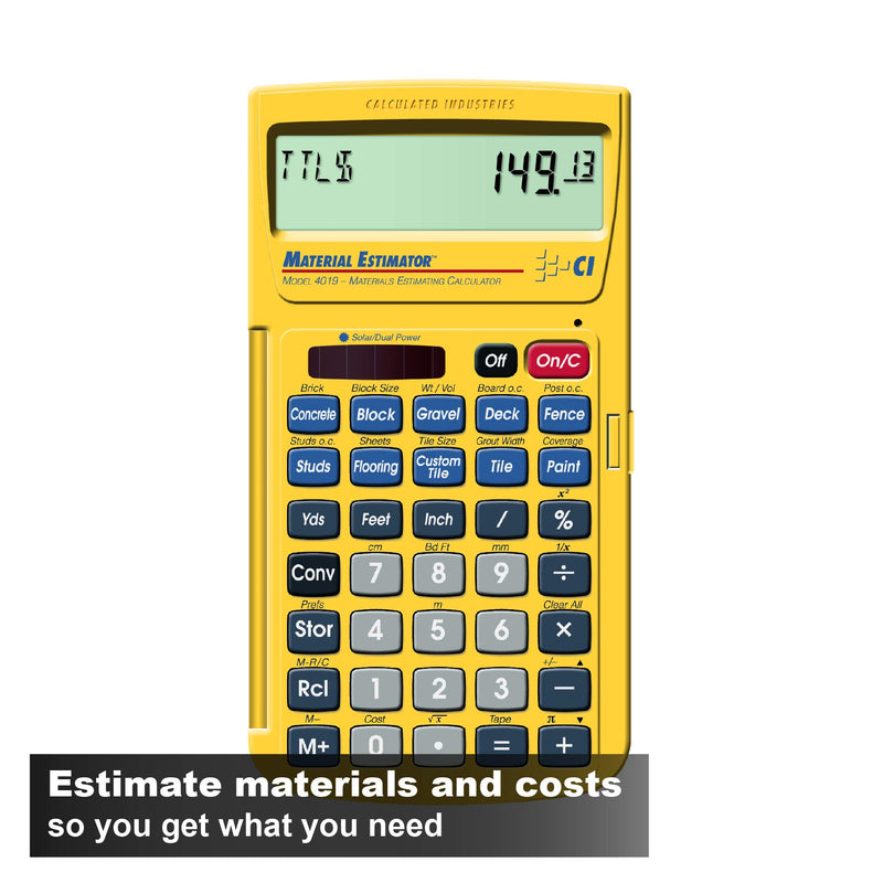  [AUSTRALIA] - Calculated Industries 4019 Material Estimator Calculator | Finds Project Building Material Costs for DIY’s, Contractors, Tradesmen, Handymen and Construction Estimating Professionals,Yellow Pack of 1