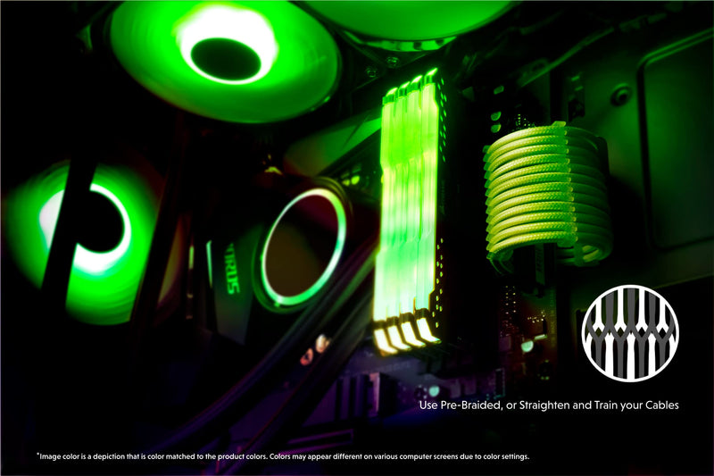  [AUSTRALIA] - LINKUP - AVA 30cm PSU Cable Extension Sleeved Custom Mod GPU PC Braided w/Comb Kit | 1 x 24 P (20+4) | 1 x 8 P (4+4) CPU | 2 x 8 P (6+2) GPU Set | 300mm - Green 30cm PURE COLOR Green 4pk