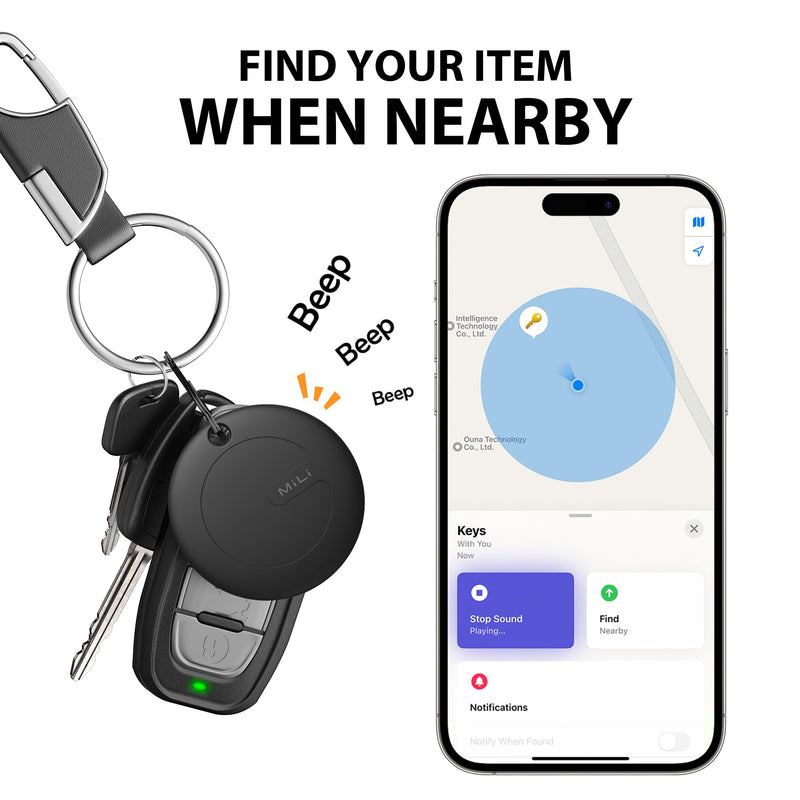  [AUSTRALIA] - MiLi 1 Pack Key Finder Luggage Tracker, Play Sound & Direction, Works with Apple Find My(iOS Only), Apple MFi Certified Portable Bluetooth Tracker, Tracking Tag for Keys Suitcase Bags