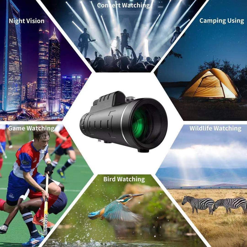  [AUSTRALIA] - 40X60 Monocular Telescope for Adults with Smartphone Adapter Holder & Tripod HD Monocular for Wildlife Hunting Hiking Bird Watching Concert Travelling