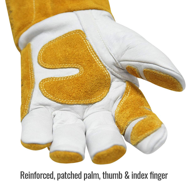  [AUSTRALIA] - Revco GM1611 Top Grain Leather Cowhide MIG Welding Gloves with Reinforced Palm & Thumb & Index Finger, Seamless Forefinger, 5" Cuff for Extra Protection (Large) Large