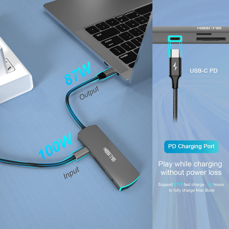  [AUSTRALIA] - USB C Hub-Dongle, 8 in 1 USB C to HDMI Multiport Adapter Compatible for MacBook Pro & Air Accessories USB C Laptops Nintendo and Other Type C Devices (TF/SD Card Reader 100W PD/4K HDMI USB3.0) Grey