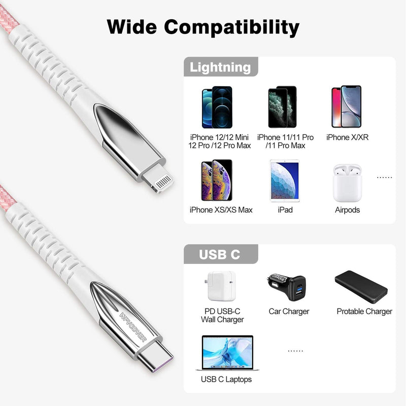  [AUSTRALIA] - USB-C to Lightning Cable [MFI Certified]10FT/3M WFVODVER iPhone 12 Nylon Braided Type C Fast Charging Cable Compatible with iPhone 12/12Mini/12 Pro/11/11Pro/11 Pro Max/X/XS/XR/XS MAX (Pink) Pink
