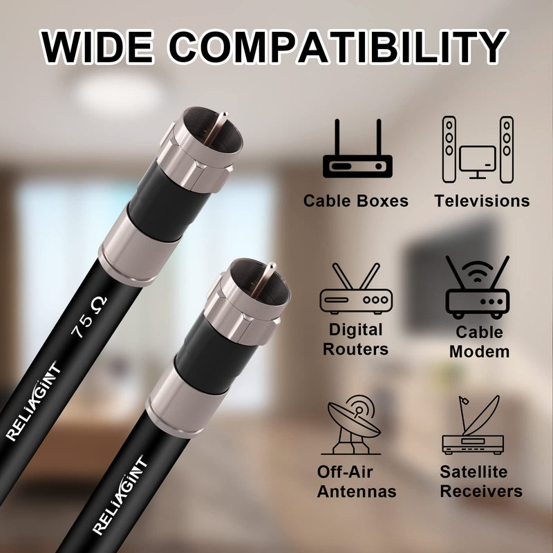  [AUSTRALIA] - RELIAGINT 25ft RG6 Black 75 ohm Coaxial Cable with F Connector, F81 Double Female Adapter, Low Loss High-Speed Coax Cable Cord Extender for HD TV, Dish, Satellite, Antenna, TV Cable 25' 25 FT