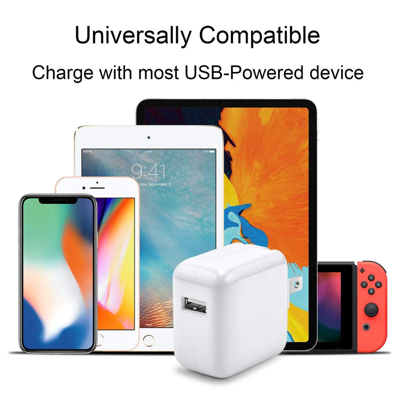  [AUSTRALIA] - iPad Charger iPhone Charger【Apple MFi Certified】 [2-Pack] 12W USB Wall Charger Foldable Travel Plug Block with 6FT USB Flat Ribbon Cable Compatible with iPad iPhone, iPad, Airpod