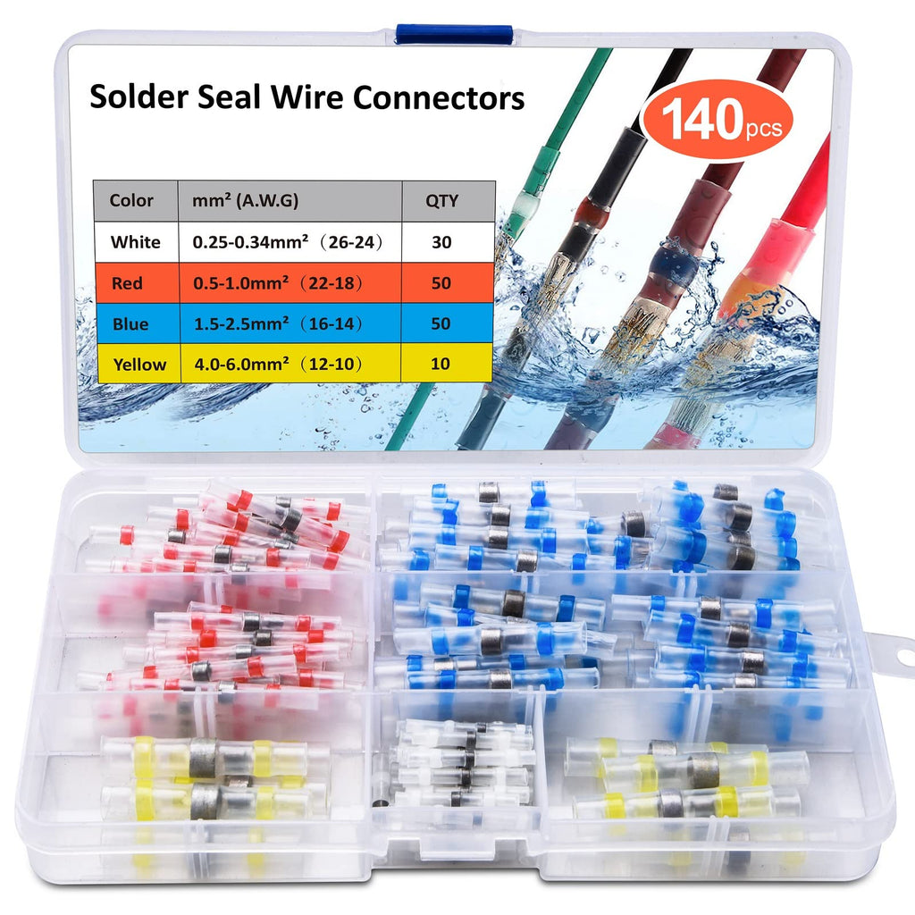  [AUSTRALIA] - Solder connector set, Preciva 140 pieces. Heat shrink connector, butt connector, crimp connector, cable connector, waterproof, shrink ratio 2: 1 150