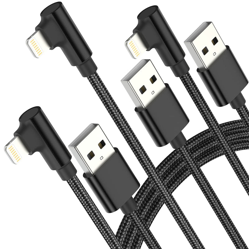  [AUSTRALIA] - 6.6ft Right Angle Lightning Cable Long, 3 Pack Braided Fast Charging USB to iPhone Charger Cord 90 Degree Compatible with Apple iPhone 13 12 11 Pro Max Xs Xr X 5 6 7 8 Plus SE, iPad Air/Mini 6.6 Feet