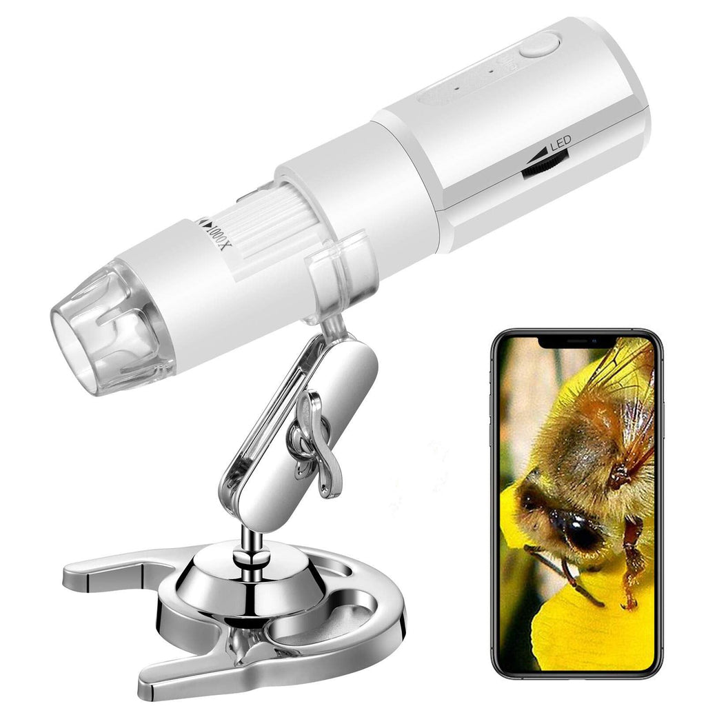  [AUSTRALIA] - STPCTOU Wireless Digital Microscope 50X-1000X Handheld Portable Mini WiFi USB Microscope Camera with 8 LED Lights for iPhone/iPad/Smartphone/Tablet/PC- White
