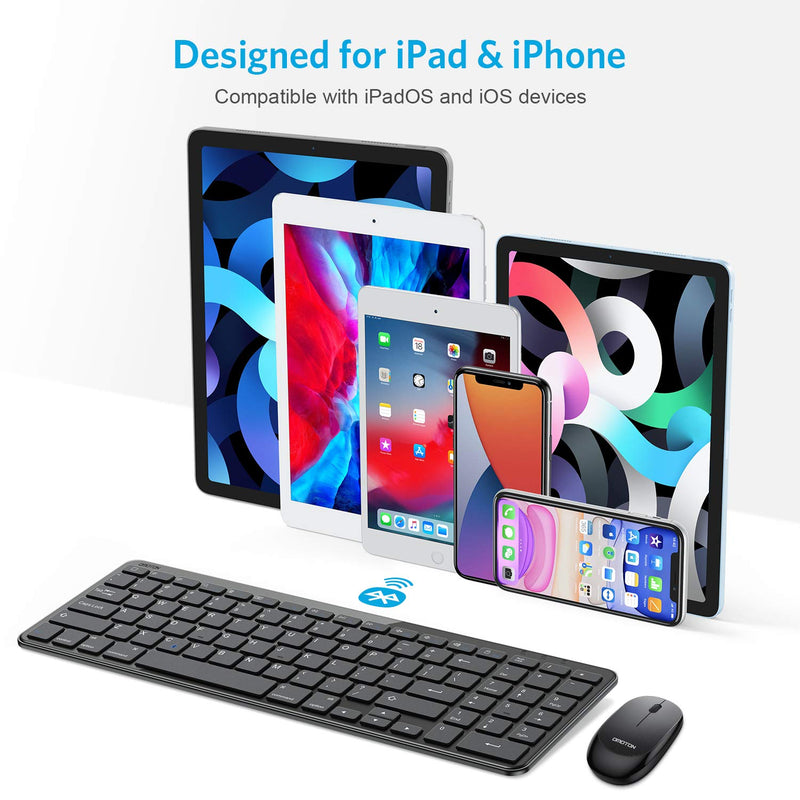 Bluetooth Keyboard and Mouse for iPad, OMOTON Wireless Keyboard and Mouse Combo for iPad 8th/7th Gen, iPad Pro 11/12.9, iPad Air 4/3, (iPadOS 13 and Above) and Other Bluetooth Enabled Devices, Black - LeoForward Australia