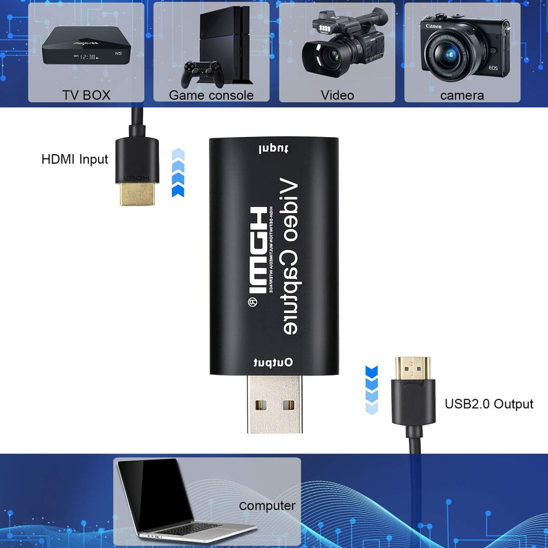  [AUSTRALIA] - MYPIN Audio Video Game Capture Card HDMI to USB 2.0 1080p Video Recorder Live Streaming for Gaming, Streaming, Teaching, Video Conference Compact HDMI Video Capture Device