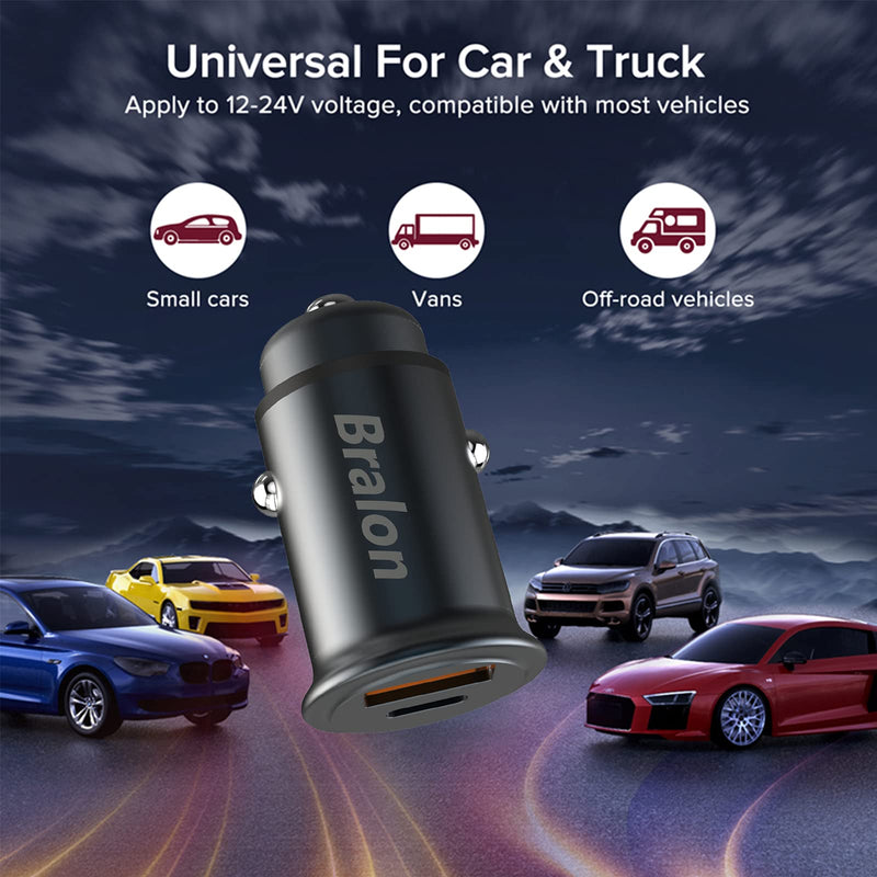  [AUSTRALIA] - USB C Car Charger,Bralon 38W PD3.0 & QC4.0 All Metal Dual Fast Car Charger Adapter Compatible with Phone 12/12 Pro(Max)/12 mini/12/11/11 Pro(Max)/XS/XR/X/8,G.alaxy N.ote S10 S9 S8 S7,Pad&More
