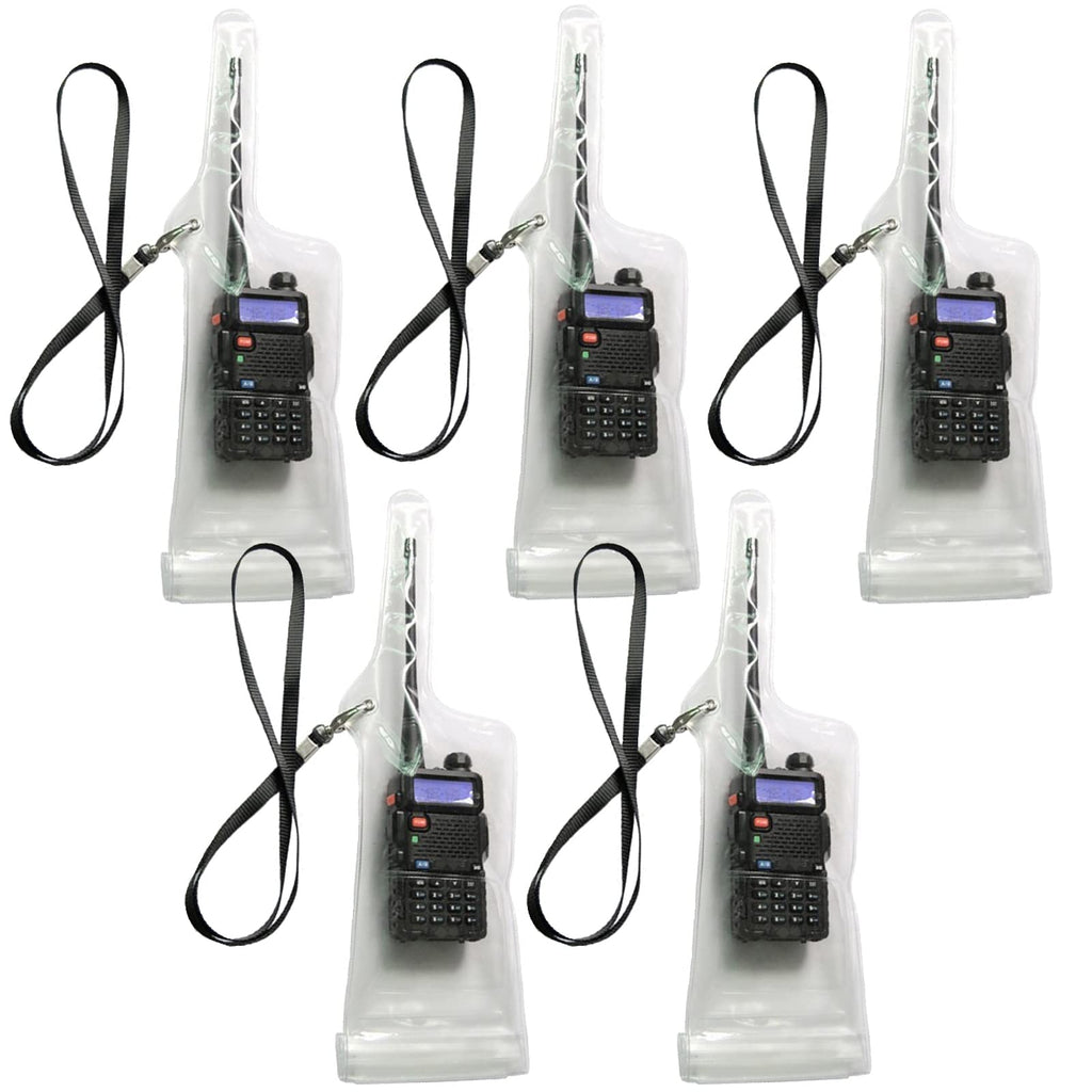  [AUSTRALIA] - Lsgoodcare 5Pcs Portable Two Way Radio Waterproof Rainproof Bag Case Pouch Compatible for Motorola Kenwood Midland UV 82 BF 888S UV-5R Walkie Talkie Radio White clear-5ps