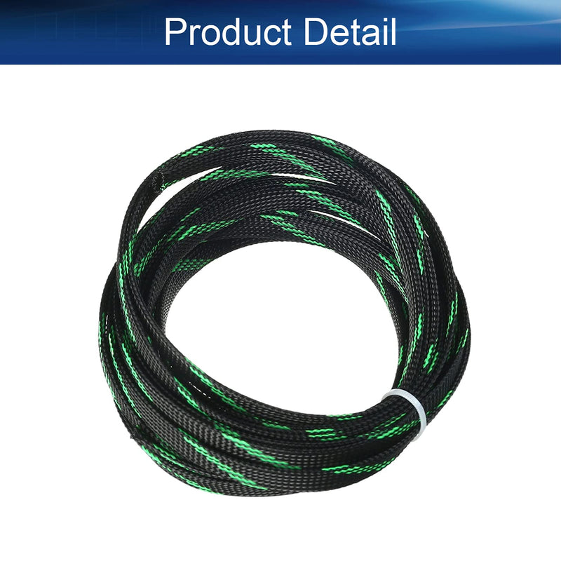  [AUSTRALIA] - Bettomshin 1Pcs Length 16.4Ft PET Braided Cable Sleeve, Width 10mm Expandable Braided Sleeve for Sleeving Protect Electric Wire Electric Cable Black Fluorescent Green