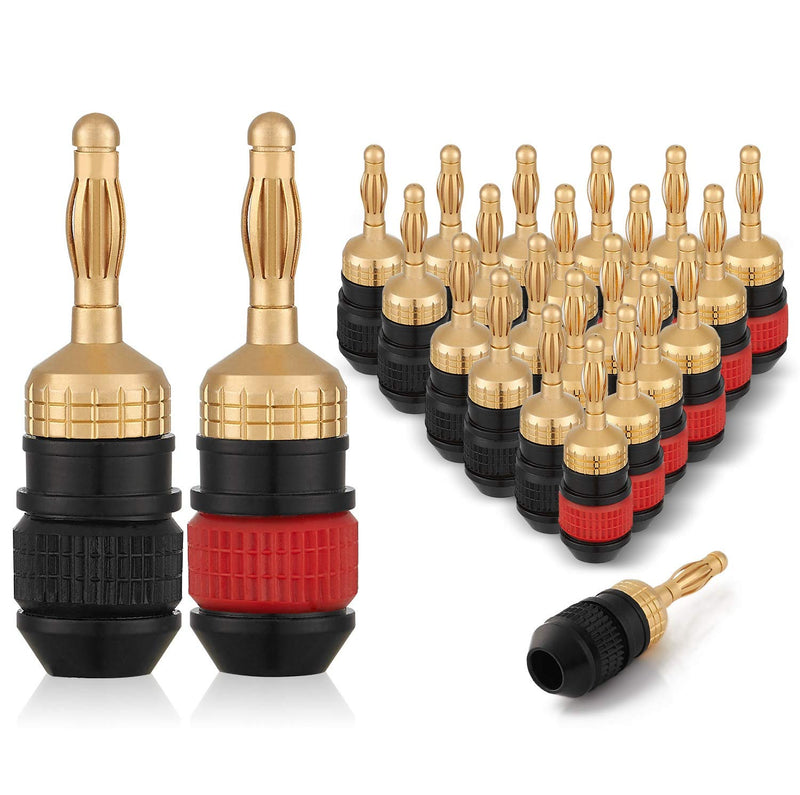  [AUSTRALIA] - WGGE WG-008 24K Gold Safety Speaker Connector Banana Plugs for Speaker Wire, Wall Plate, Home Theater, Audio/Video Receiver, and Sound Systems ((12 Pairs (24 Plugs))) 12 Pairs (24 plugs)