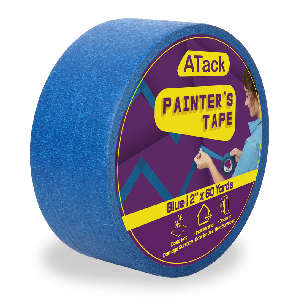  [AUSTRALIA] - ATack Professional Blue Painter's Tape, 2" x 60 Yards (Single Roll), Sharp Edge Line Technology - Produces Sharp Lines and Residue-Free Artisan Grade Clean Release Wall Trim Tape 2 Inches x 60 Yards, Single Roll