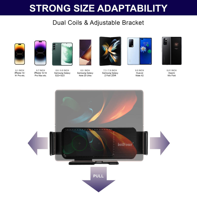  [AUSTRALIA] - Wireless Car Phone Charger, ioiFour Car Phone Mount, Auto-Rotating Dual Coils 15W Qi Fast Charging Car Phone Holder for Samsung Galaxy Z Fold/Flip 5/4/3/S23/S22, iPhone 14/13, Google Pixel Fold/6 Pro